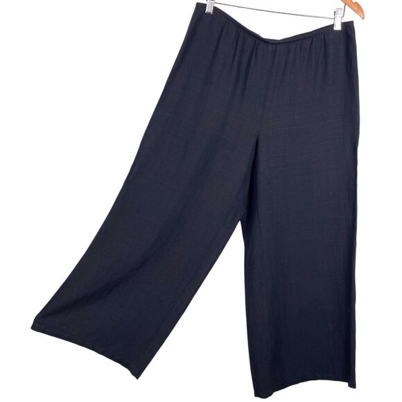 EILEEN FISHER System Basket Crepe Cropped Pants Size Medium Linen Blend Black - Picture 1 of 15